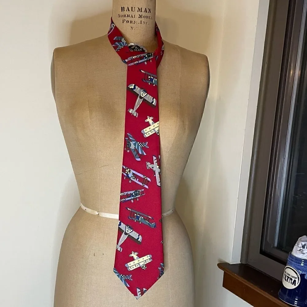 Red biplane neck tie - city one